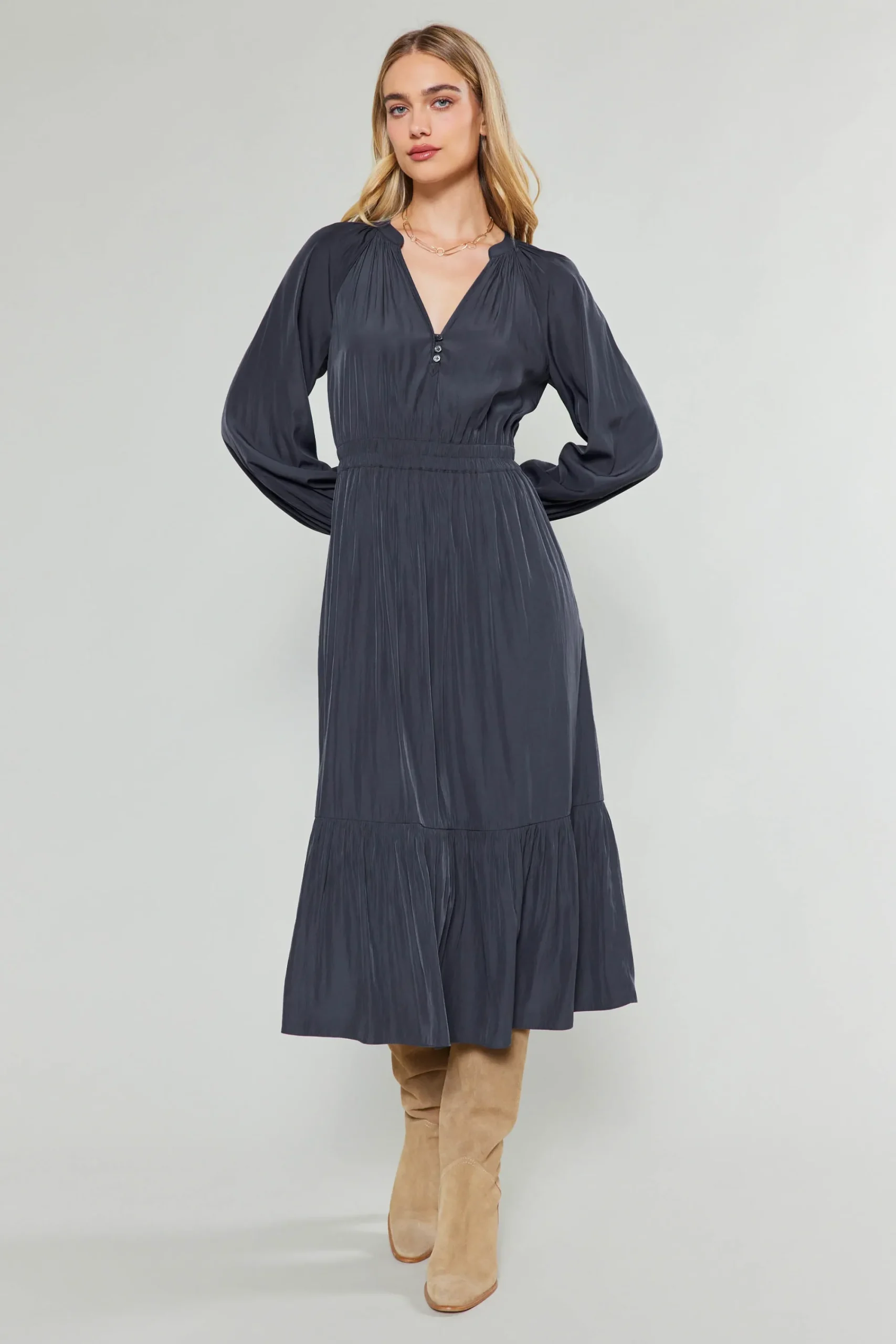 Current Air Midi Dresses-Belle Midi Dress CHARCOAL