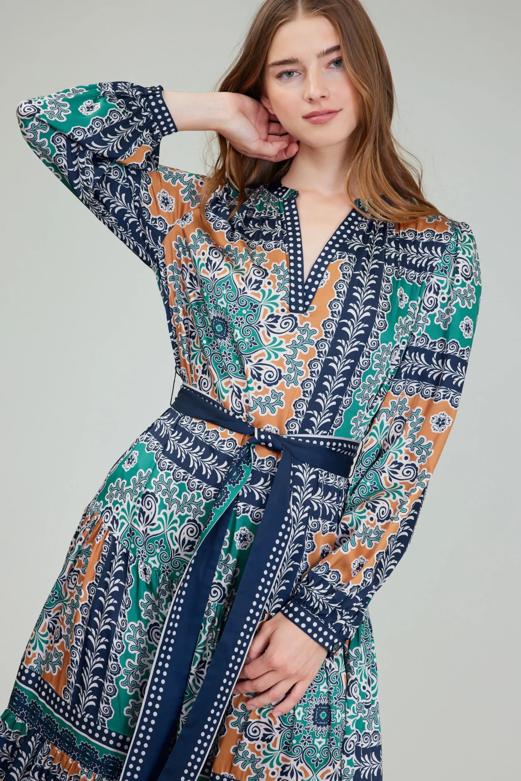 Current Air Maxi Dresses | Midi Dresses-Belted Abstract Midi Dress GREENMLT