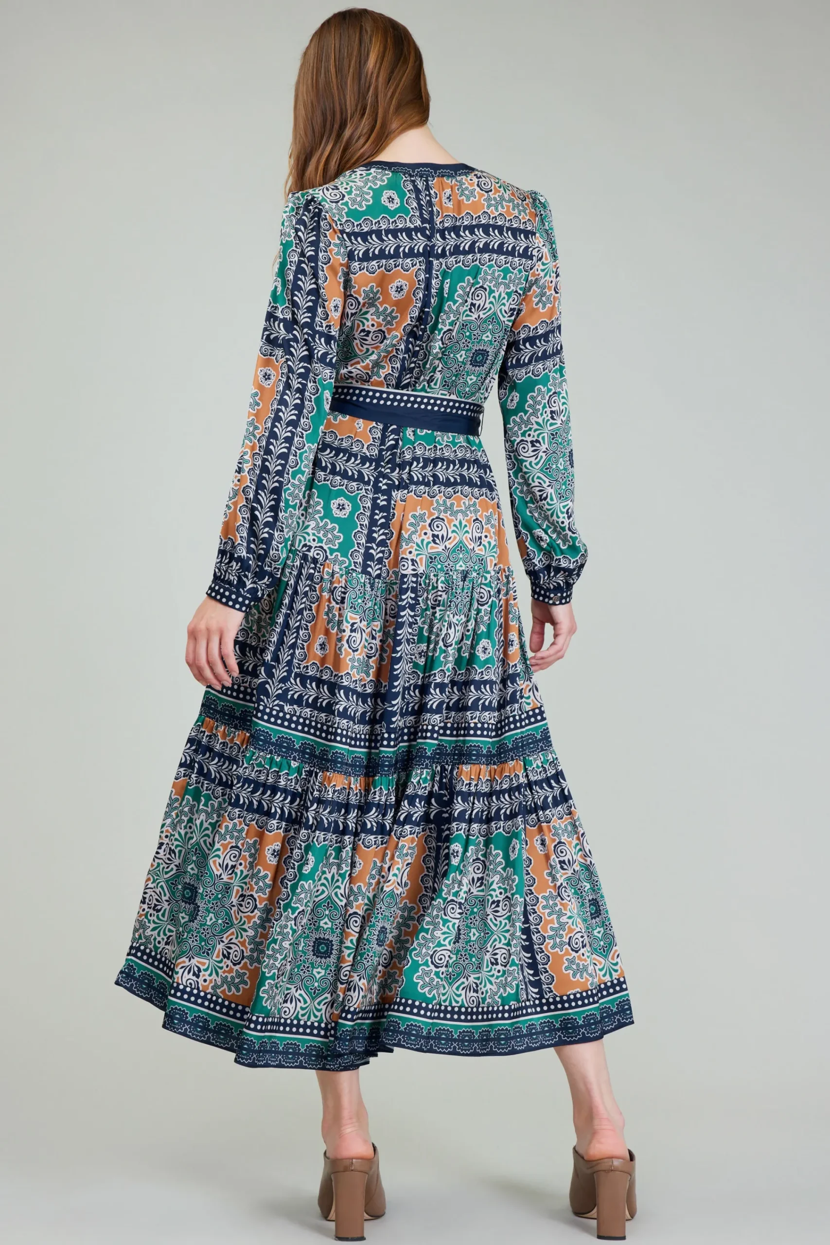 Current Air Maxi Dresses | Midi Dresses-Belted Abstract Midi Dress GREENMLT