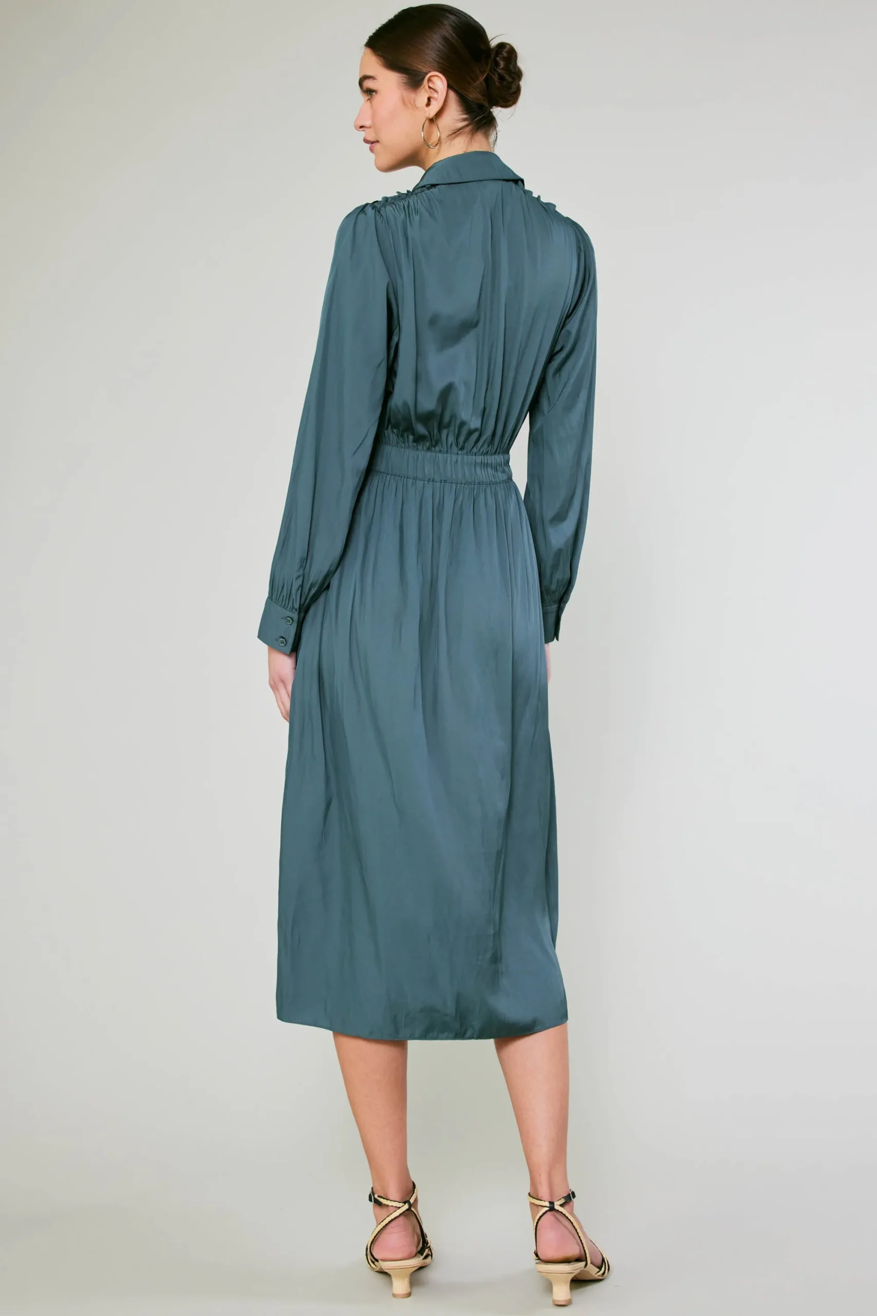 Current Air Midi Dresses-Belted Buttondown Shirt Dress FORESTGREEN