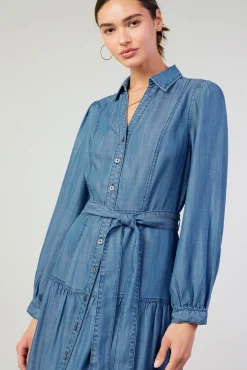 Current Air Midi Dresses-Belted Collar Shirt Dress CHAMBRAY