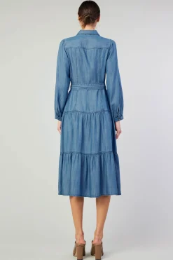 Current Air Midi Dresses-Belted Collar Shirt Dress CHAMBRAY