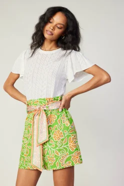Current Air Shorts-Belted Floral Patterned Shorts GREENORANGEMLT