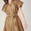 Current Air Mini Dresses-Belted Godet Mini Dress LATTE