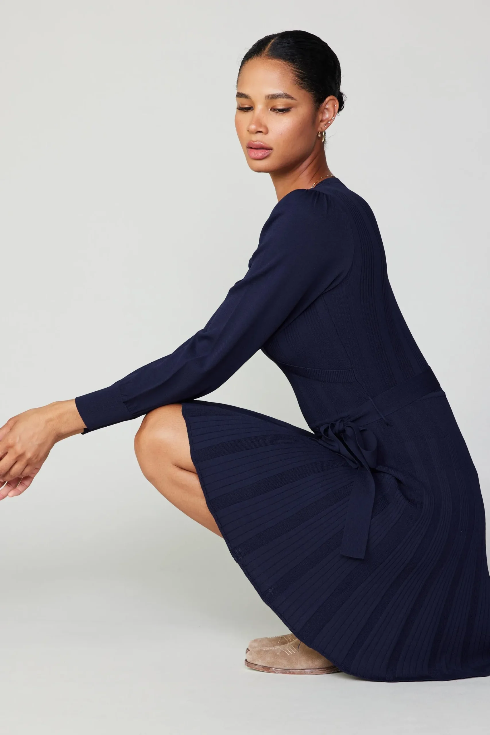 Current Air Knitwear | Mini Dresses-Belted Knit Mini Dress NAVY