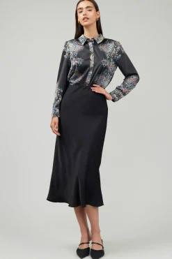 Current Air Skirts-Bias Midi Skirt BLACK