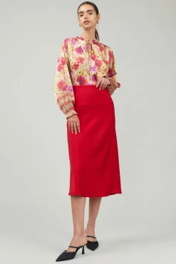 Current Air Skirts-Bias Midi Skirt RED