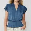 Current Air Short Sleeve Tops-Blair Smocked Top DARKDUSTYBLUE