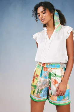 Current Air Shorts-Border Print Floral Block Shorts FLORALSTRIPEMLT