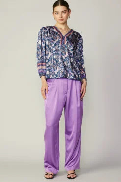 Current Air Long Sleeve Tops-Border Print Paisley Top INDIGOFLORALMLT
