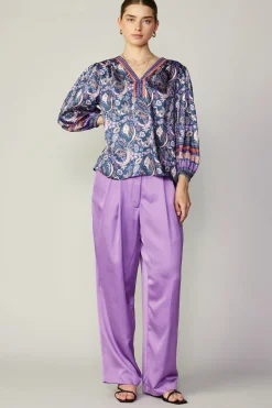 Current Air Long Sleeve Tops-Border Print Paisley Top INDIGOFLORALMLT