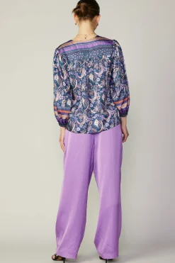 Current Air Long Sleeve Tops-Border Print Paisley Top INDIGOFLORALMLT