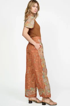 Current Air Pants-Border Print Retro Floral Pants BROWN