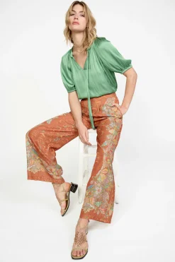 Current Air Pants-Border Print Retro Floral Pants BROWN