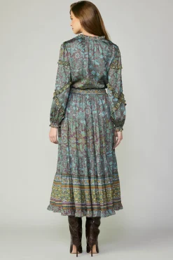 Current Air Skirts-Border Printed Floral Skirt TEALBROWN