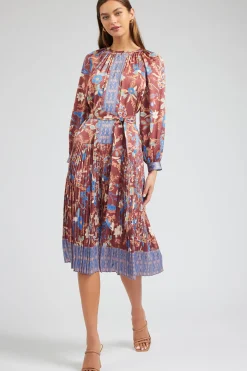 Current Air Midi Dresses-Botanical High Neck Dress CHESTNUTMLT