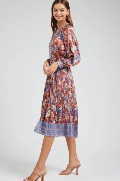 Current Air Midi Dresses-Botanical High Neck Dress CHESTNUTMLT