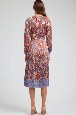 Current Air Midi Dresses-Botanical High Neck Dress CHESTNUTMLT