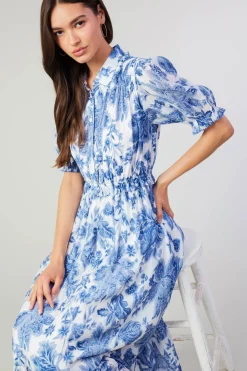 Current Air Midi Dresses-Botanical Jacquard Midi Dress BLUEFLORAL