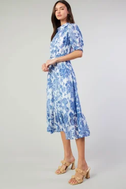 Current Air Midi Dresses-Botanical Jacquard Midi Dress BLUEFLORAL