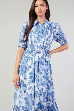 Current Air Midi Dresses-Botanical Jacquard Midi Dress BLUEFLORAL