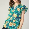 Current Air Sleeveless Tops-Botanical Print Eyelet Blouse YELLOWFLORALMLT