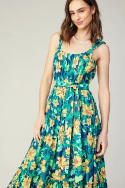 Current Air Midi Dresses-Botanical Tiered Ruffle Dress YELLOWFLORALMLT