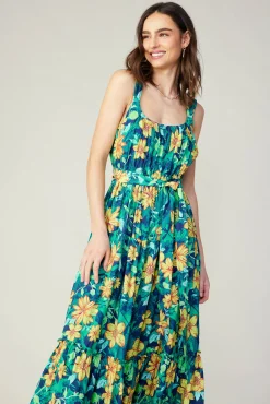 Current Air Midi Dresses-Botanical Tiered Ruffle Dress YELLOWFLORALMLT