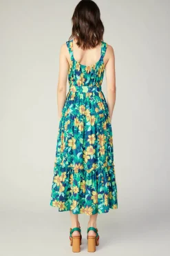 Current Air Midi Dresses-Botanical Tiered Ruffle Dress YELLOWFLORALMLT