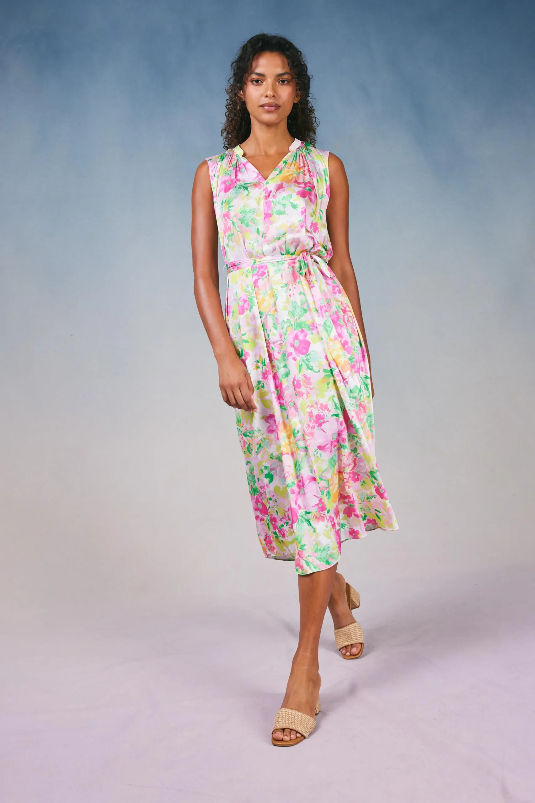 Current Air Midi Dresses-Botanical Watercolor Midi Dress PINKMLTFLORAL