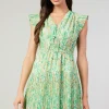Current Air Mini Dresses-Briene Pleated Mini Dress GREENMLT