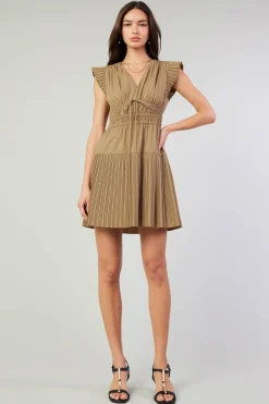 Current Air Mini Dresses-Briene Pleated Mini Dress LATTE