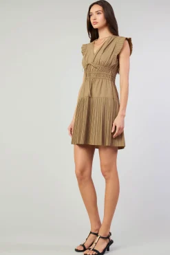 Current Air Mini Dresses-Briene Pleated Mini Dress LATTE