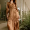 Current Air Midi Dresses-Bristol Pleated Midi Dress BRONZE
