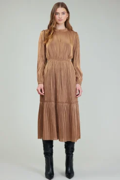 Current Air Midi Dresses-Bristol Pleated Midi Dress BRONZE
