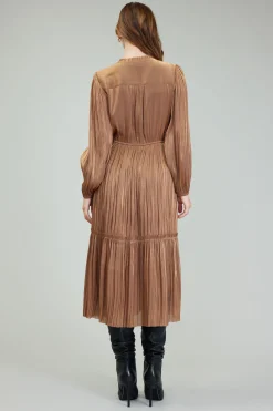 Current Air Midi Dresses-Bristol Pleated Midi Dress BRONZE