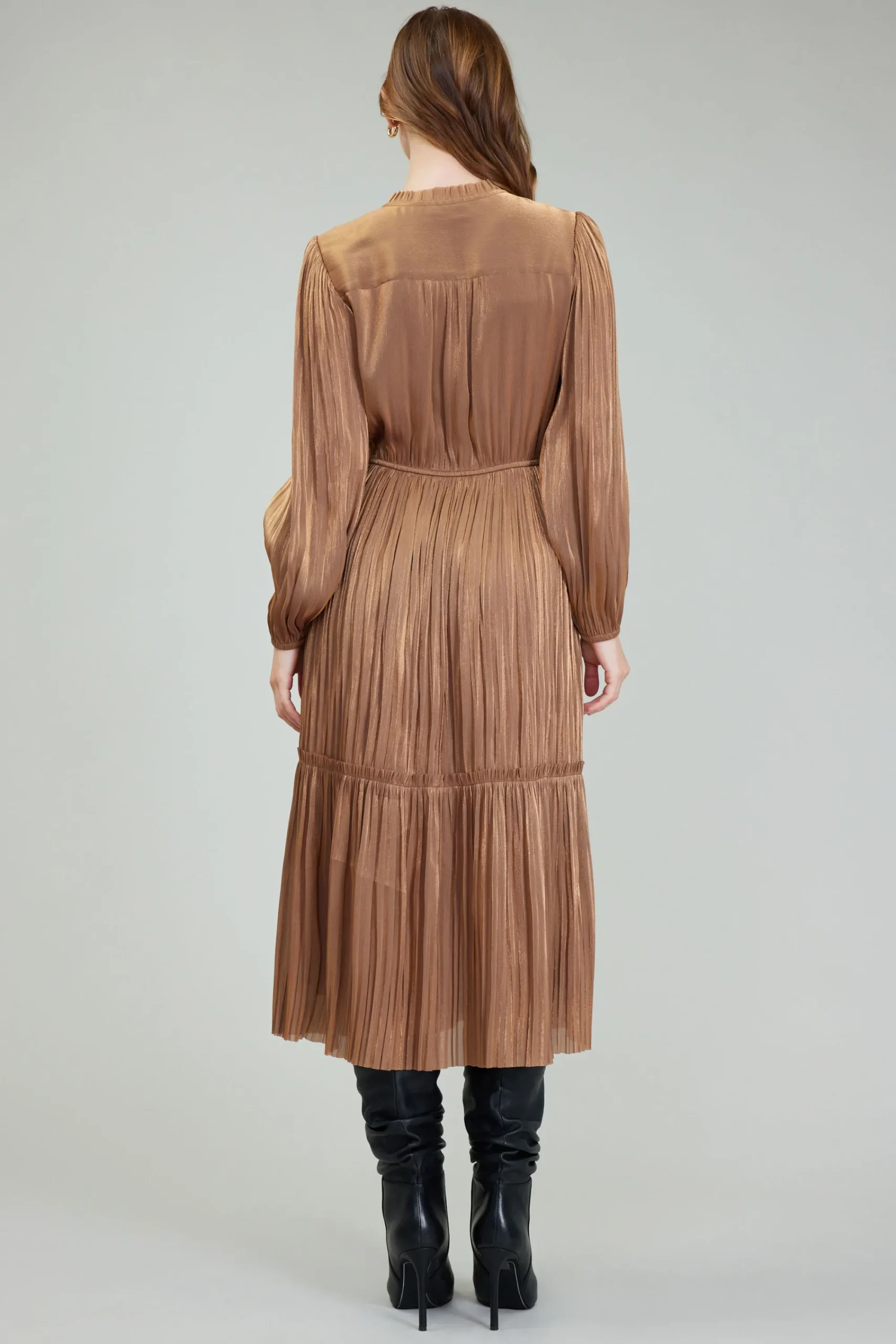 Current Air Midi Dresses-Bristol Pleated Midi Dress BRONZE