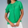Current Air Short Sleeve Tops-Brooklyn Crinkle Top DEEPSPRINGGREEN