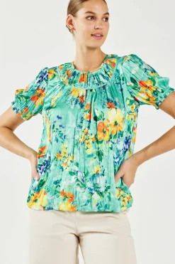 Current Air Short Sleeve Tops-Brooklyn Crinkle Top AQUA