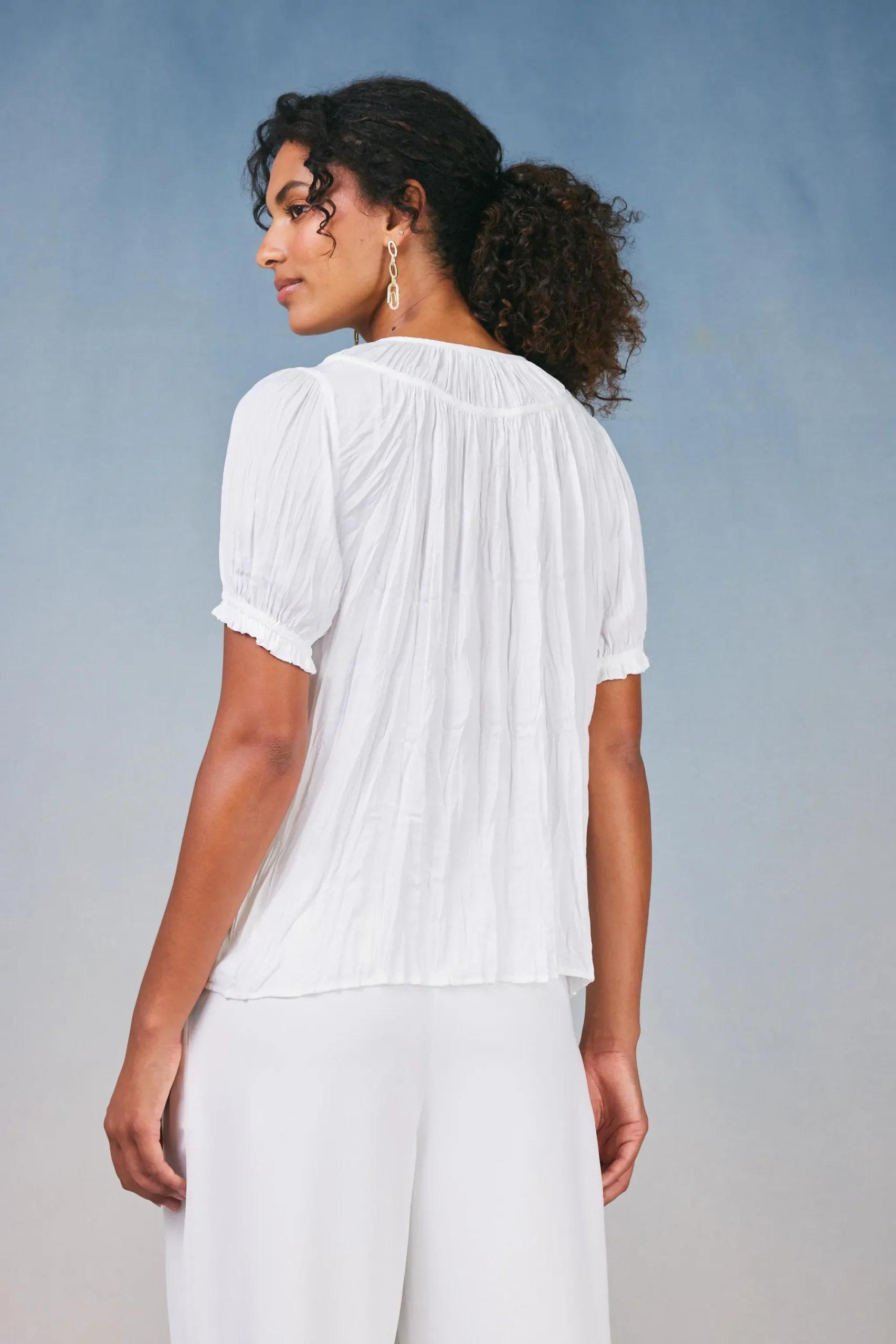 Current Air Short Sleeve Tops-Brooklyn Crinkle Top WHITE
