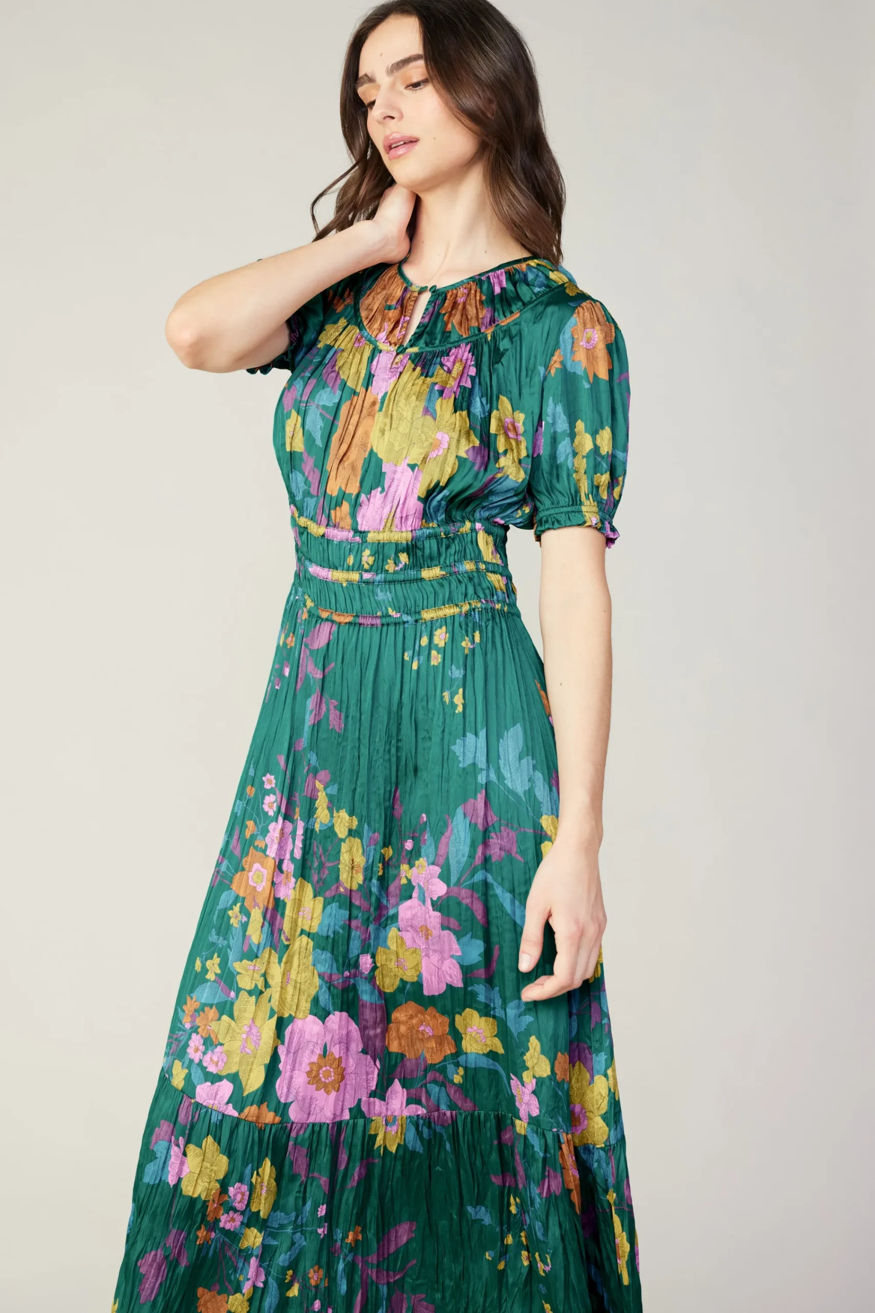 Current Air Midi Dresses-Brooklyn Floral Midi Dress GREENFLORAL