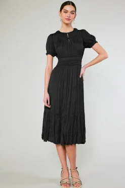 Current Air Midi Dresses-Brooklyn Pleated Midi Dress BLACK