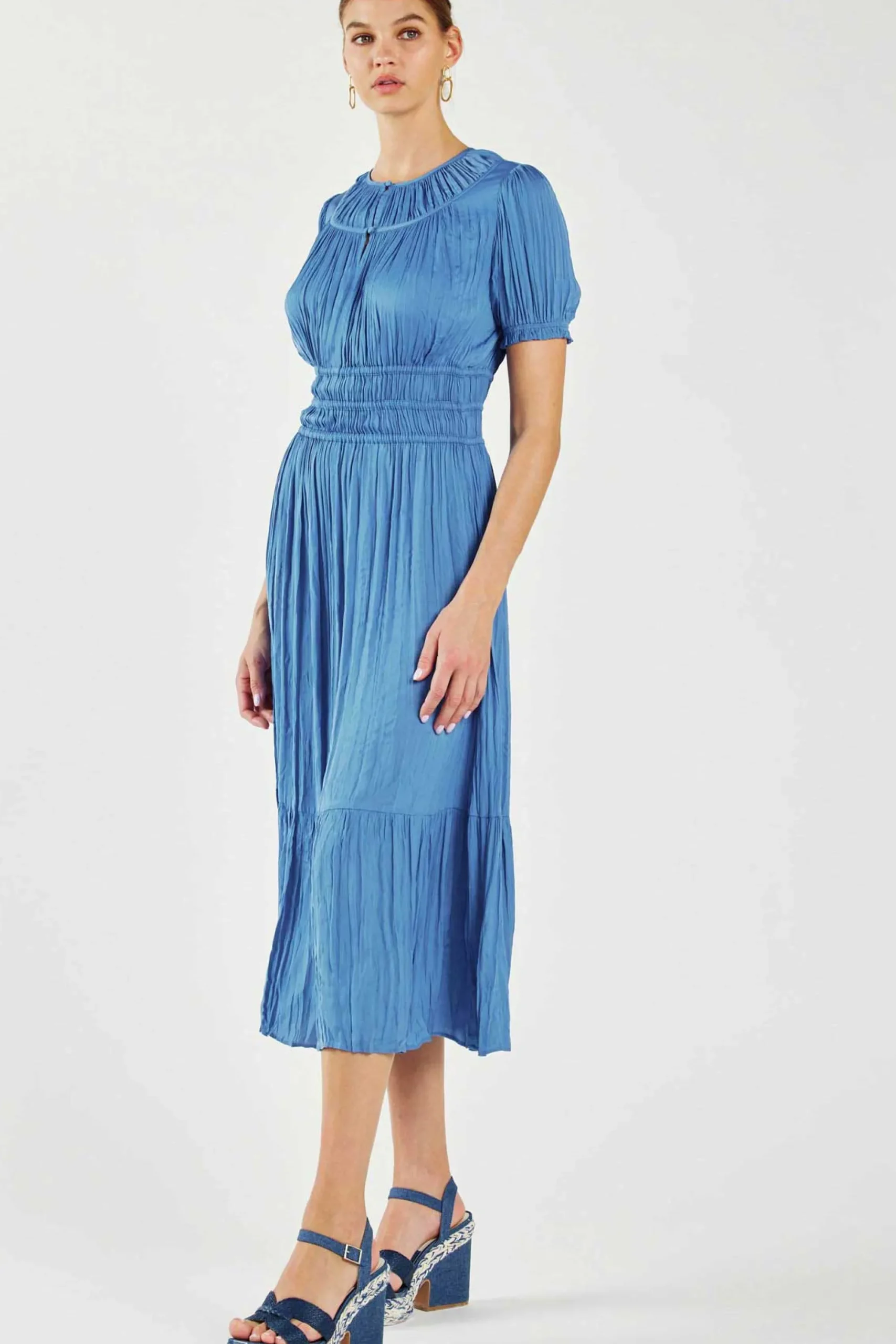 Current Air Midi Dresses-Brooklyn Pleated Midi Dress FADEDBLUE