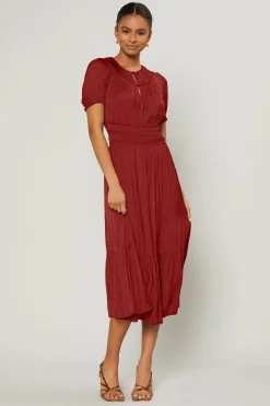 Current Air Midi Dresses-Brooklyn Pleated Midi Dress RED