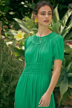 Current Air Midi Dresses-Brooklyn Pleated Midi Dress DEEPSPRINGGREEN