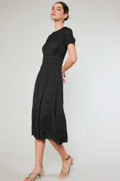 Current Air Midi Dresses-Brooklyn Pleated Midi Dress BLACK