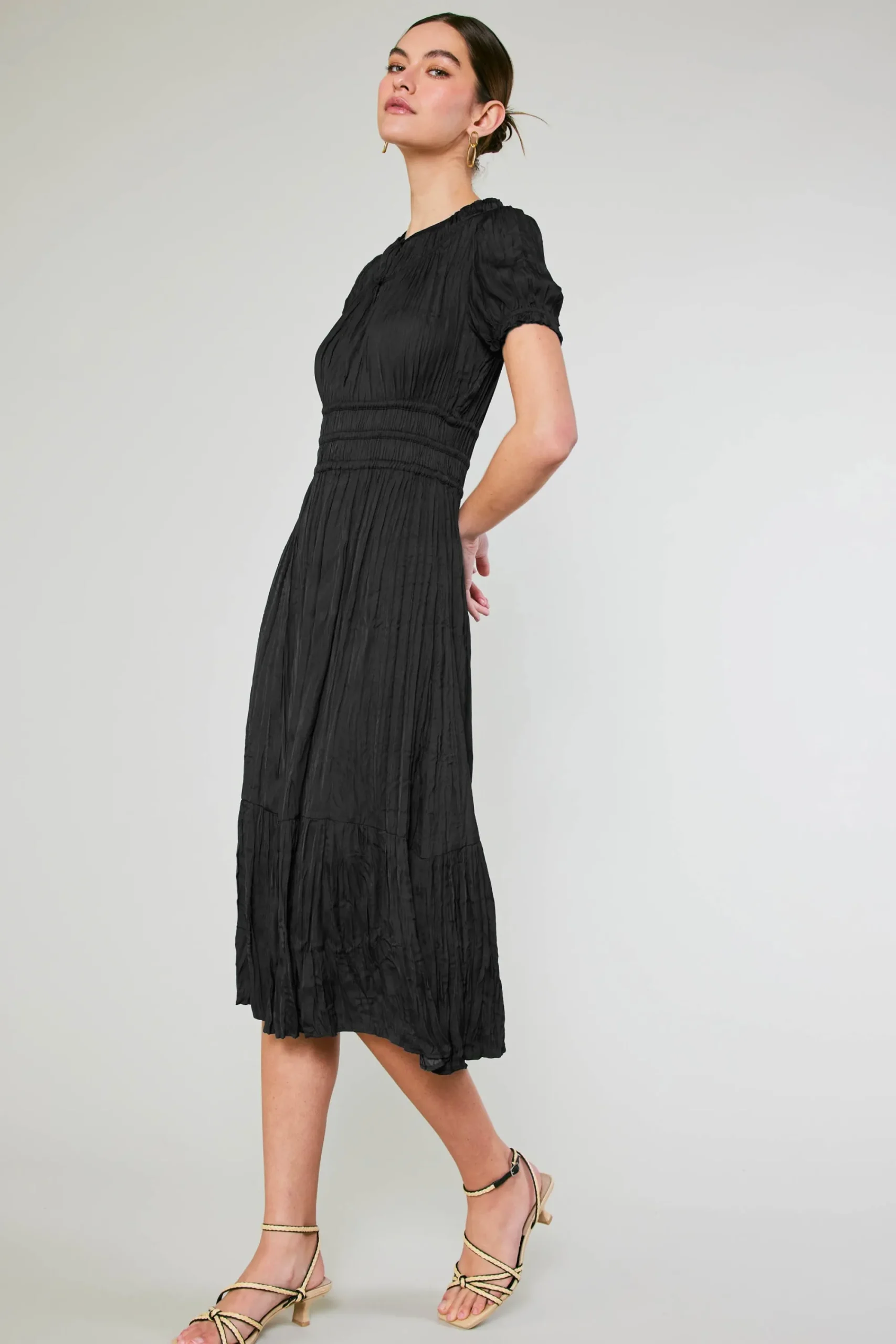 Current Air Midi Dresses-Brooklyn Pleated Midi Dress BLACK