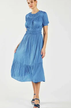 Current Air Midi Dresses-Brooklyn Pleated Midi Dress FADEDBLUE