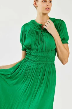 Current Air Midi Dresses-Brooklyn Pleated Midi Dress DEEPSPRINGGREEN