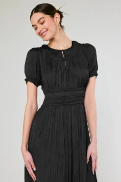 Current Air Midi Dresses-Brooklyn Pleated Midi Dress BLACK
